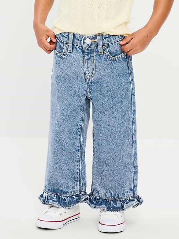 High-Waisted Super Baggy Ruffled Wide-Leg Jeans for Girls