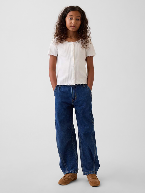 Kids High Rise Barrel Cargo Jeans
