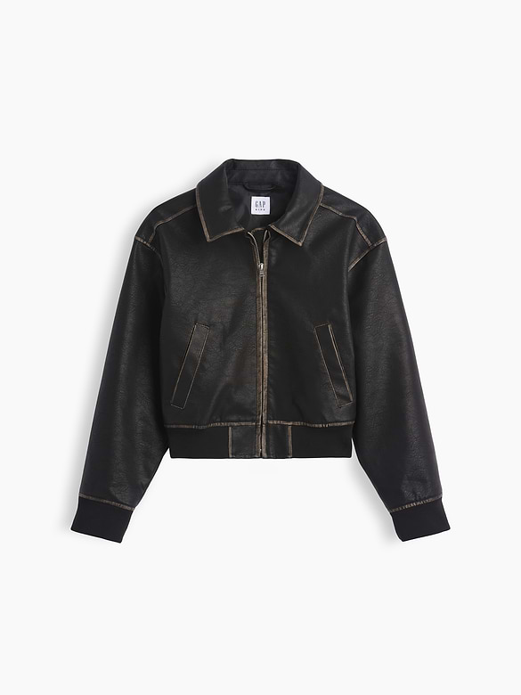 Kids Vegan Leather Bomber Jacket