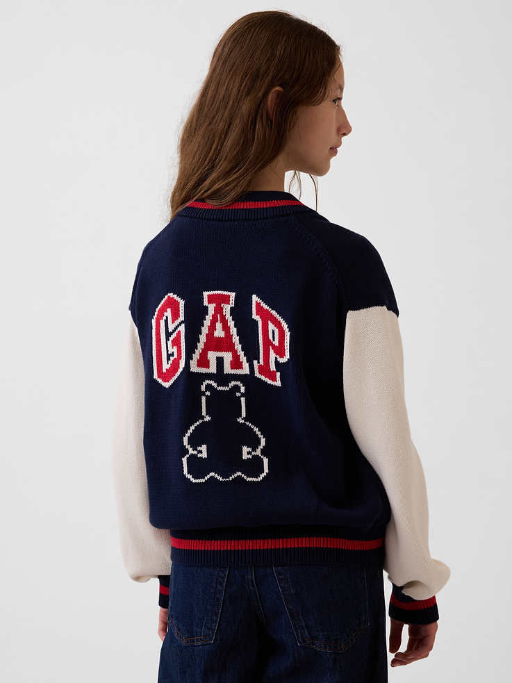 Image number 3 showing, Kids 100% Cotton Relaxed Varsity Sweater Jacket