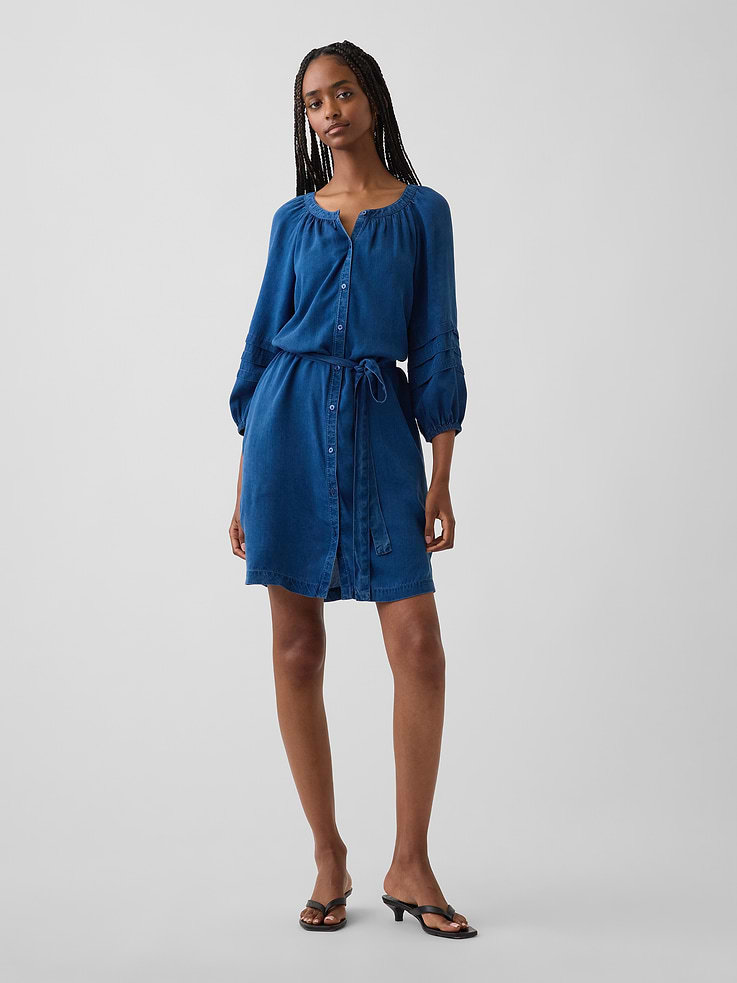 Image number 1 showing, Denim Tie-Waist Mini Shirtdress