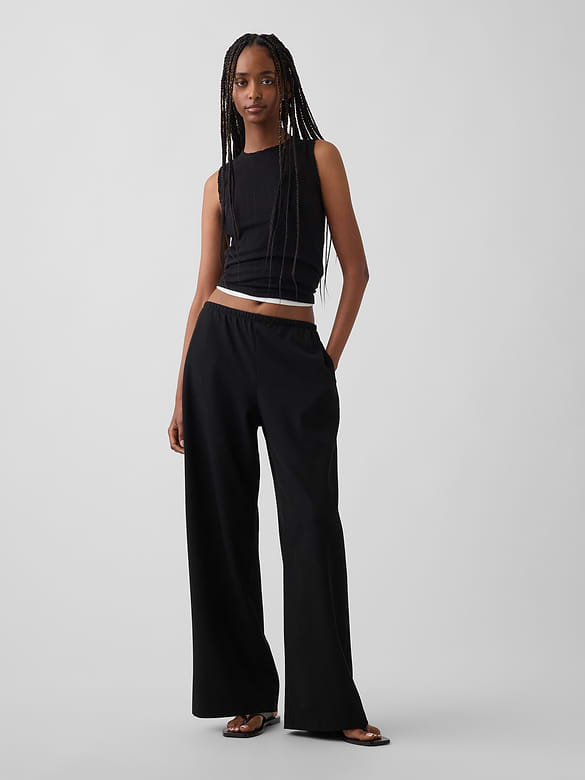 Brushed Twill Easy Wide-Leg Pants