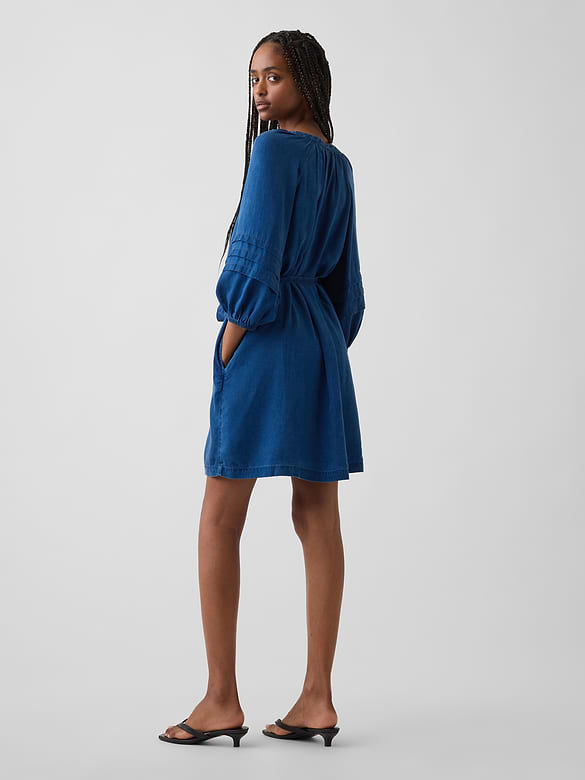 Denim Tie-Waist Mini Shirtdress