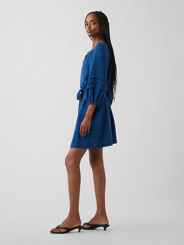 Denim Tie-Waist Mini Shirtdress