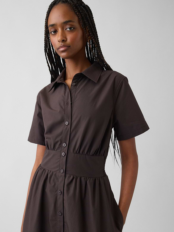 Poplin Smocked-Waist Maxi Shirtdress