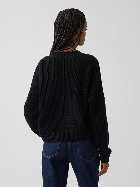 100% Cotton Oversized Shaker V-Neck Sweater