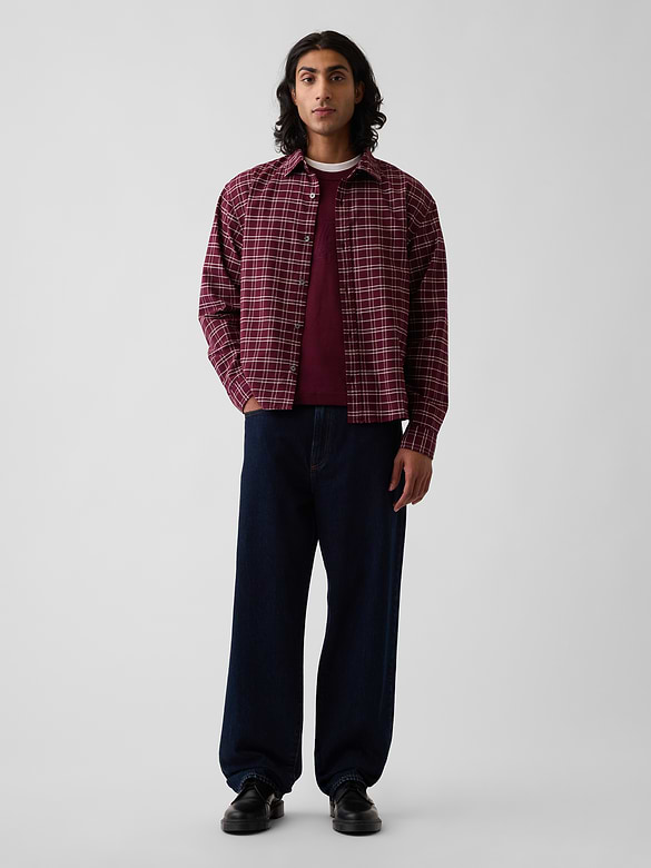 Relaxed Crop Straight-Hem Oxford Shirt