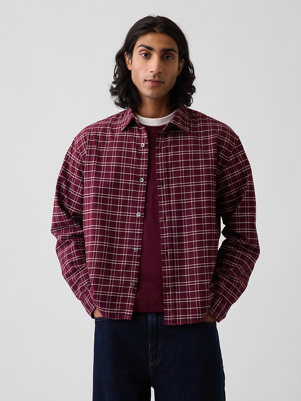 Relaxed Crop Straight-Hem Oxford Shirt