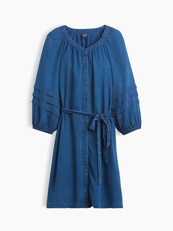 Denim Tie-Waist Mini Shirtdress