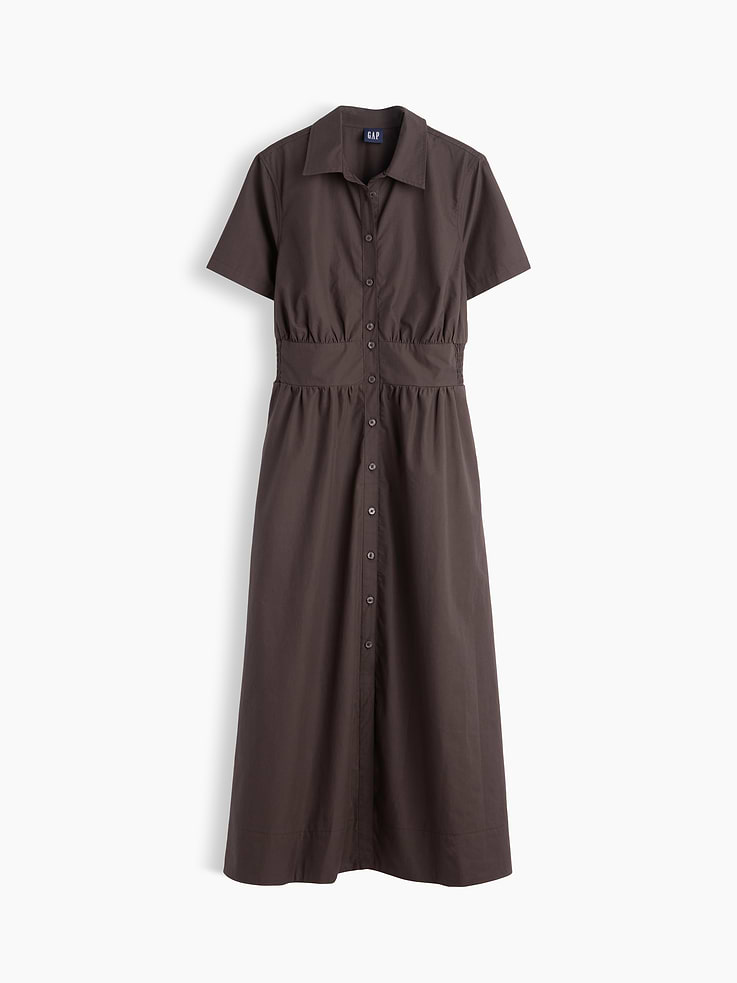 L'image numéro 5 présente Robe chemisier longue à taille smockée en popeline