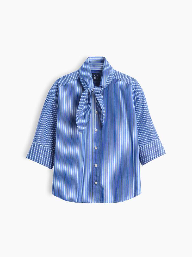 Image number 5 showing, Organic Cotton Poplin Tie-Neck Shirt