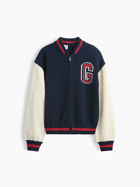 Kids 100% Cotton Relaxed Varsity Sweater Jacket