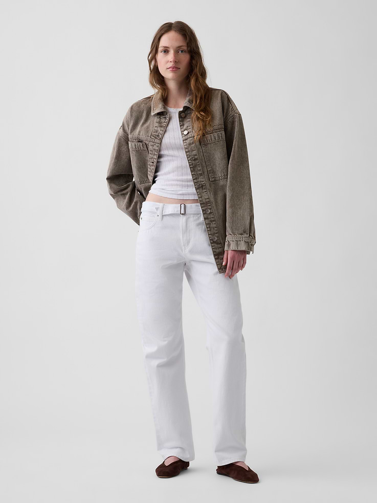 Image number 1 showing, Mid Rise Belted Straight Taper Jeans