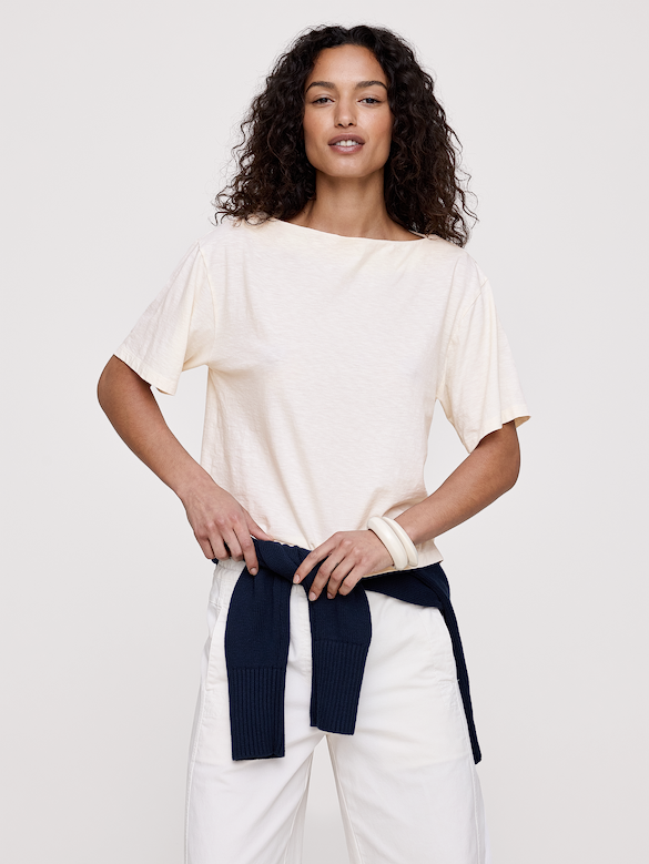 Cotton Slub Boat-Neck T-Shirt