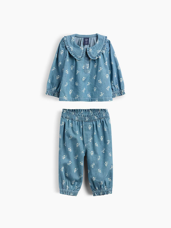 Baby Floral Denim Outfit Set