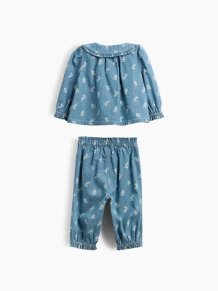 Image number 2 showing, Baby Floral Denim Outfit Set
