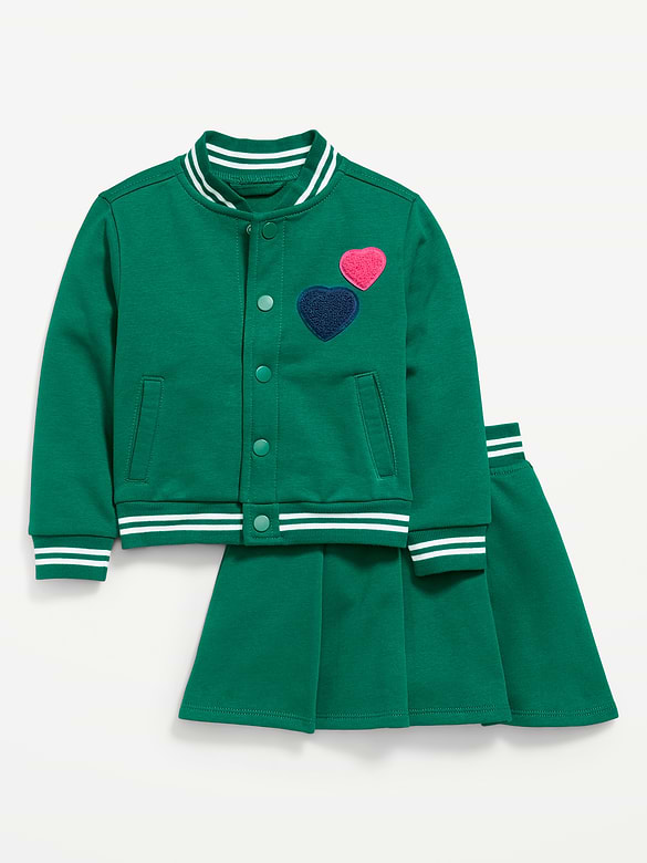Fleece Bomber Jacket and Pleated Skirt Set for Toddler Girls