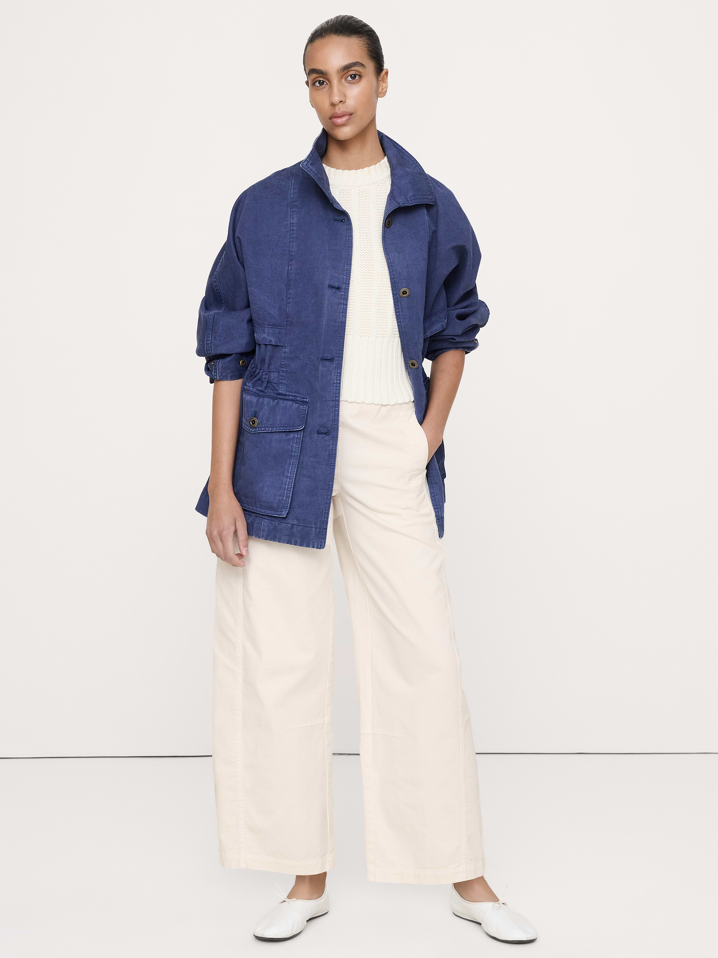 L'image numéro 1 présente Pantalon de peintre décontracté à taille mi-basse extensible