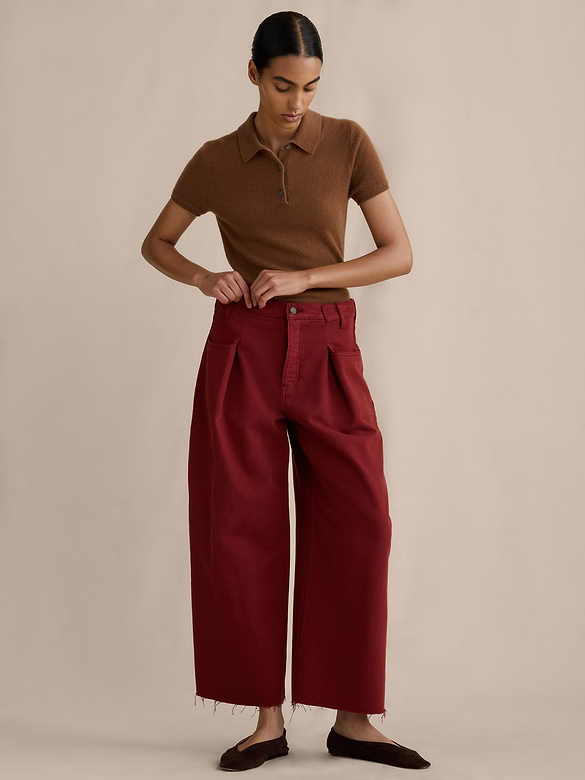 Mid-Rise Loose Pleated Crop Jean