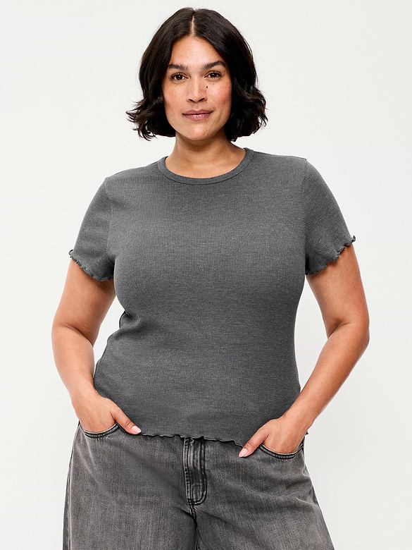 Fitted Waffle-Knit Cropped T-Shirt