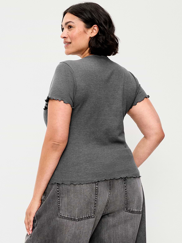 Fitted Waffle-Knit Cropped T-Shirt