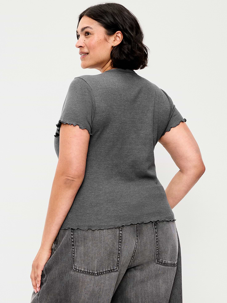 Image number 7 showing, Fitted Waffle-Knit Cropped T-Shirt
