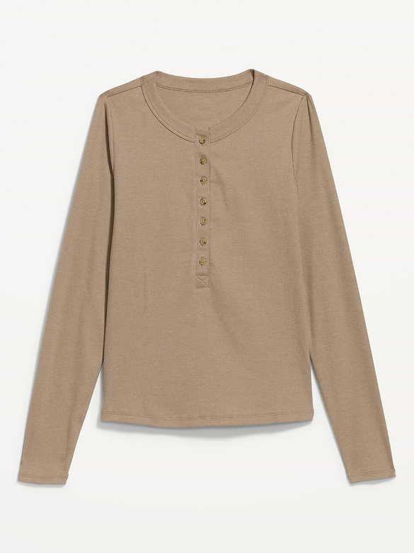 Snug Long-Sleeve Ribbed Henley T-Shirt