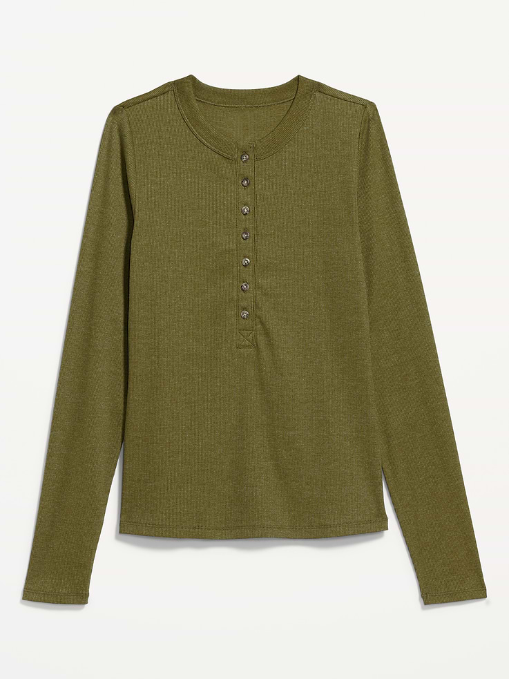 Image 4 of 8, Snug Long-Sleeve Ribbed Henley T-Shirt