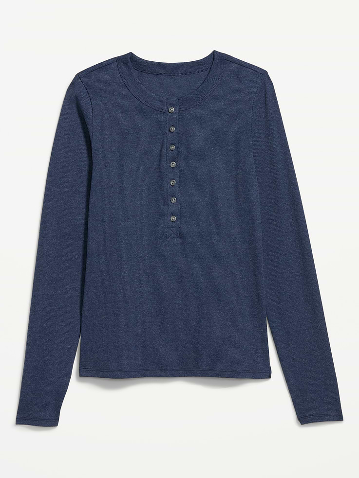 Image 4 of 8, Snug Long-Sleeve Ribbed Henley T-Shirt