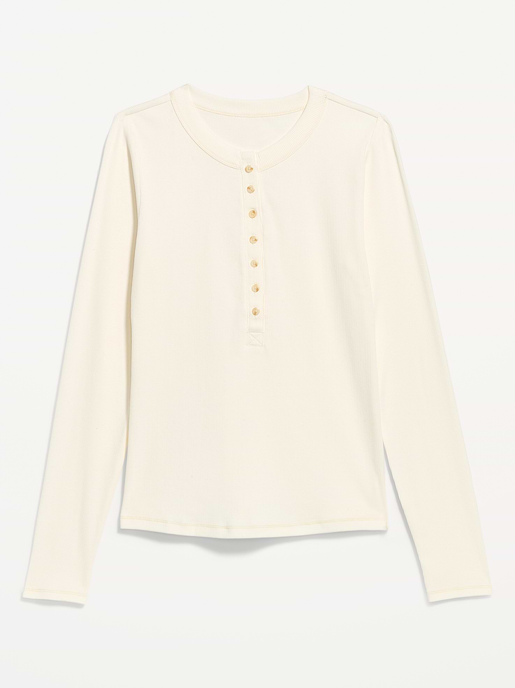 Image 4 of 8, Snug Long-Sleeve Ribbed Henley T-Shirt