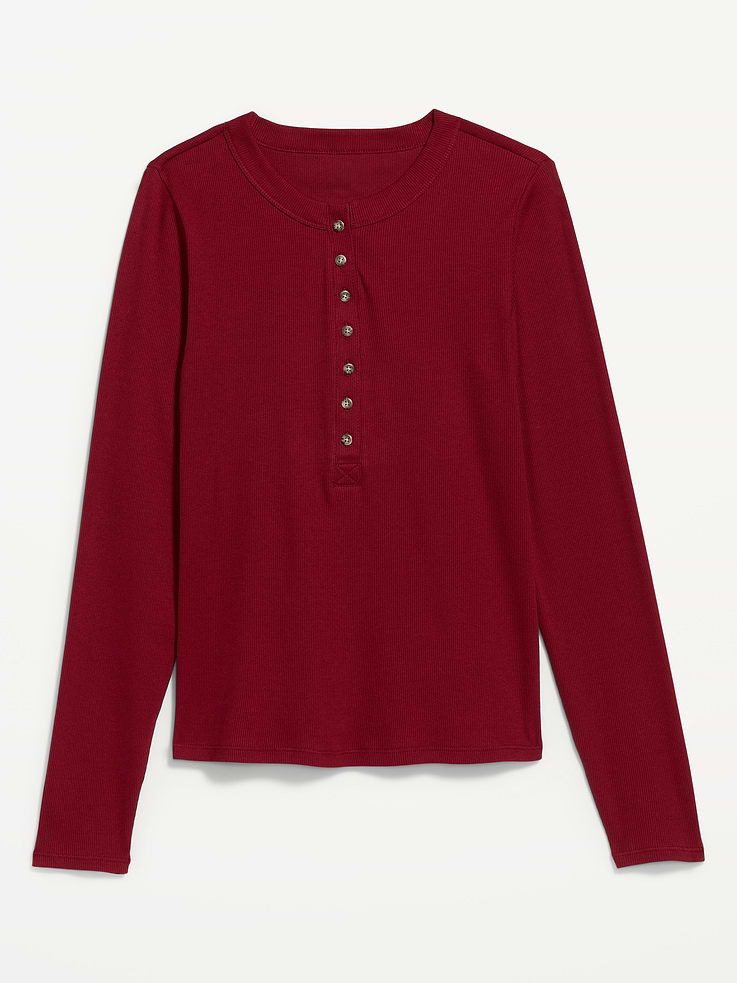 Image 4 of 8, Snug Long-Sleeve Ribbed Henley T-Shirt
