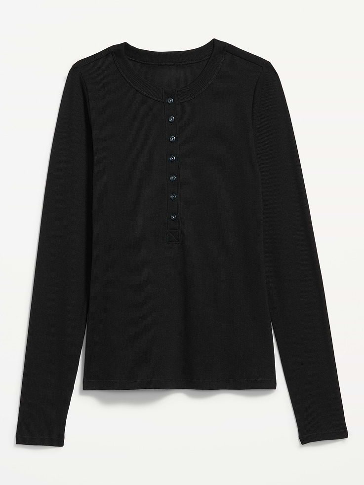 Image 4 of 8, Snug Long-Sleeve Ribbed Henley T-Shirt