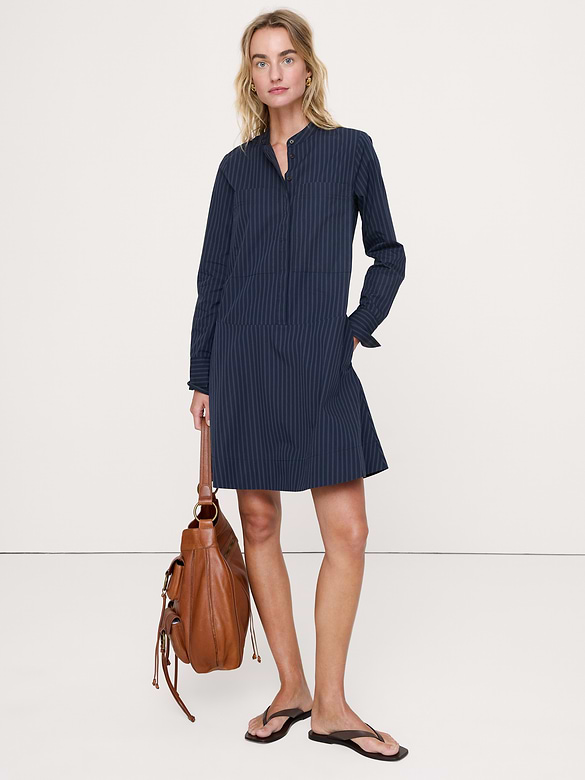 Robe-chemisier trapèze courte en coton