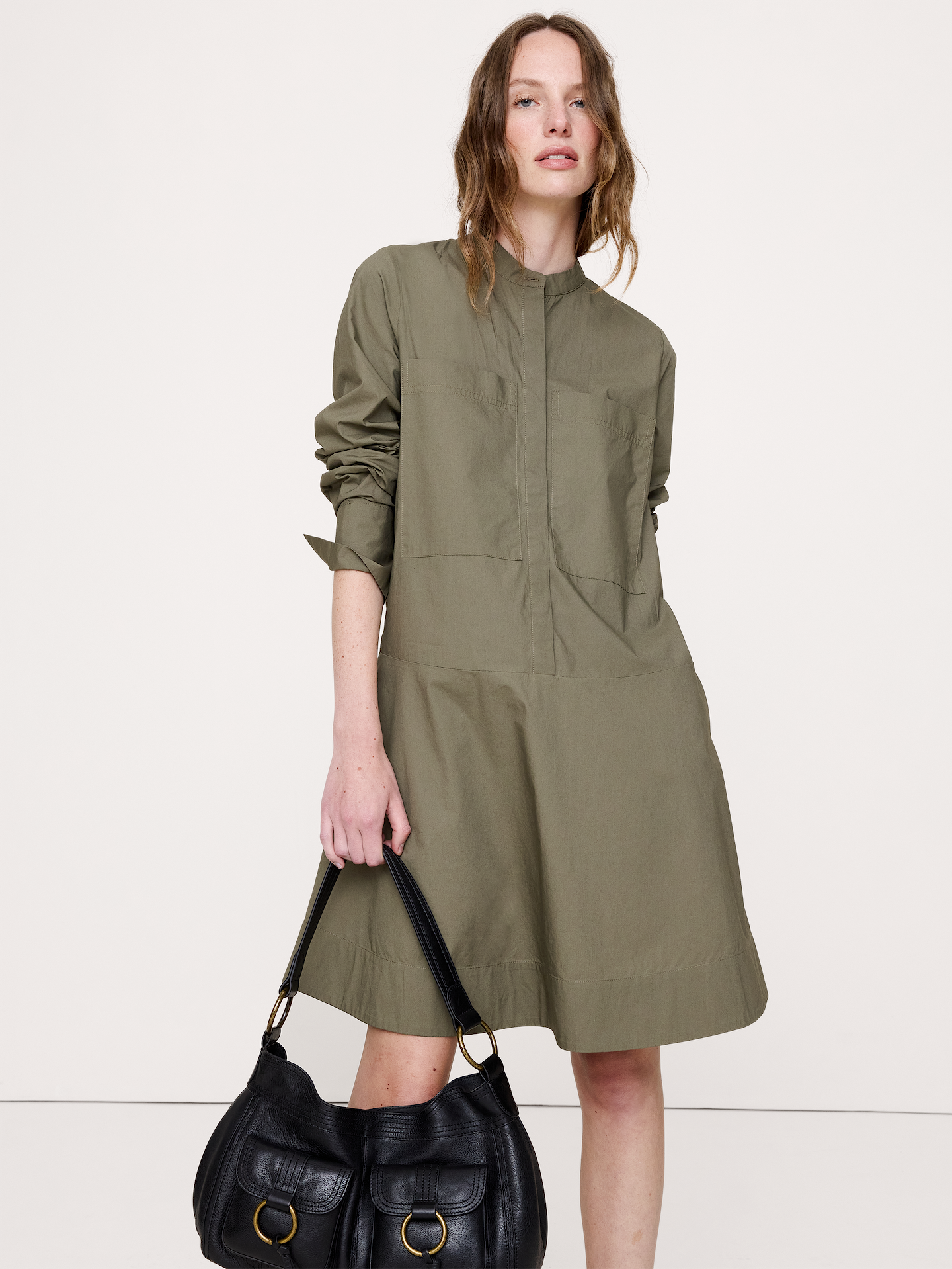 Image number 3 showing, Cotton Trapeze Mini Shirt Dress