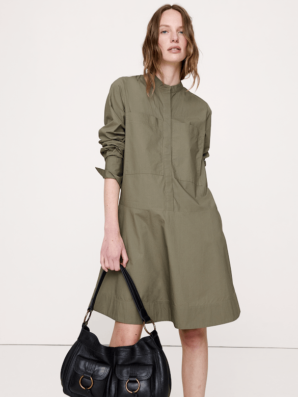 Robe-chemisier trapèze courte en coton