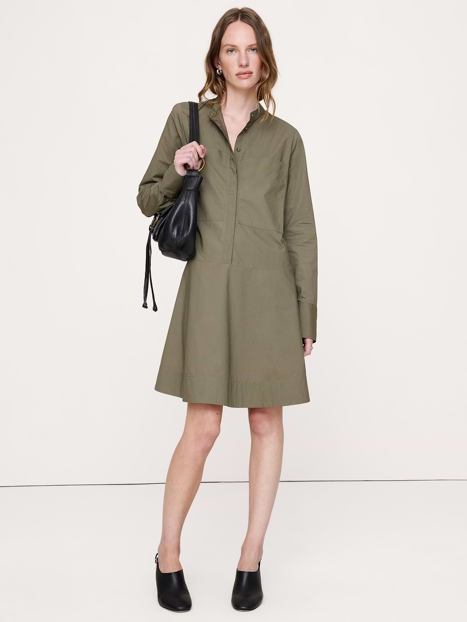 Cotton Trapeze Mini Shirt Dress