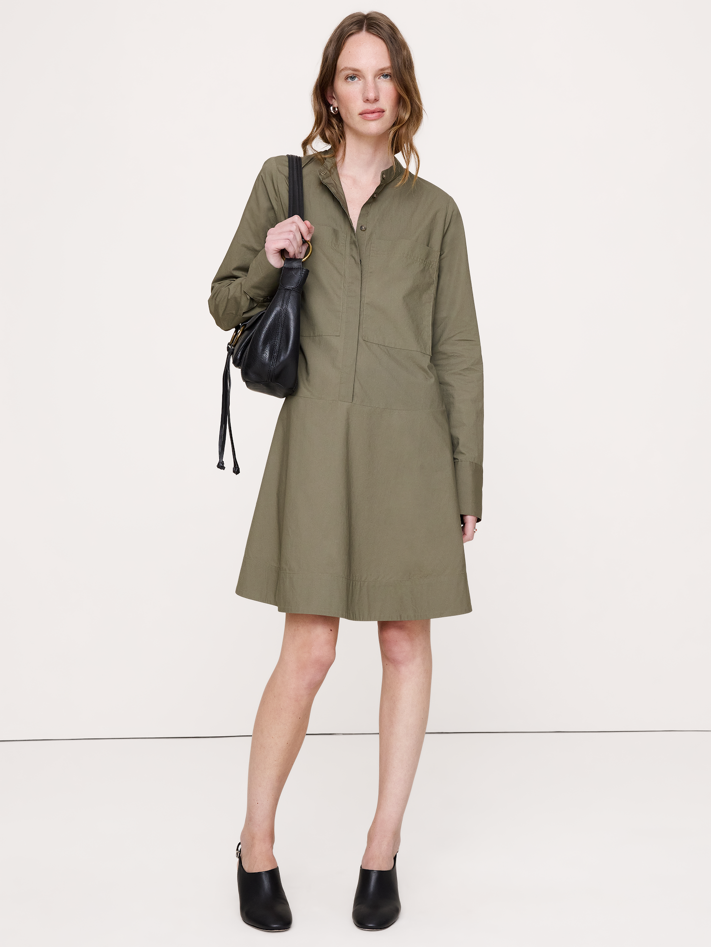 Image number 1 showing, Cotton Trapeze Mini Shirt Dress