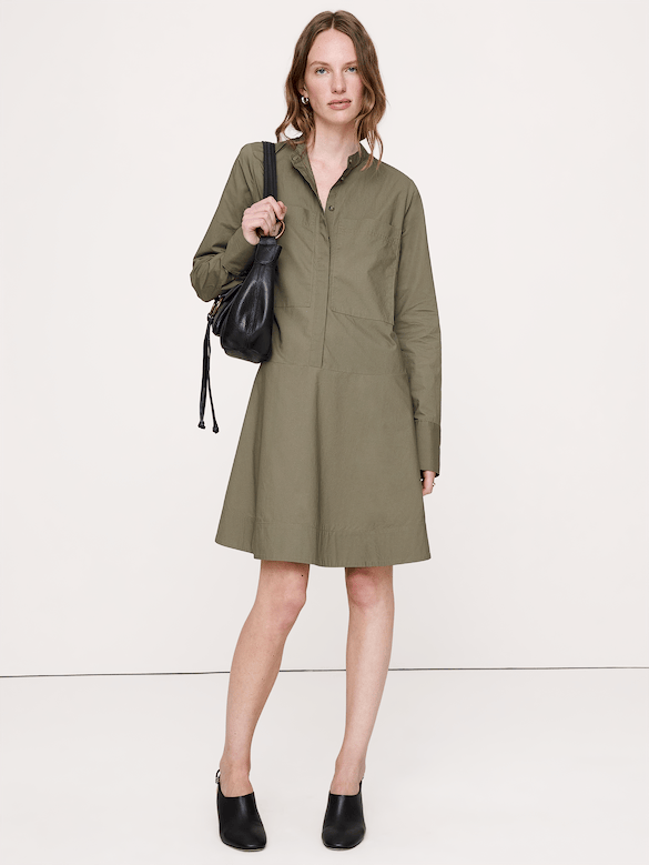 Robe-chemisier trapèze courte en coton