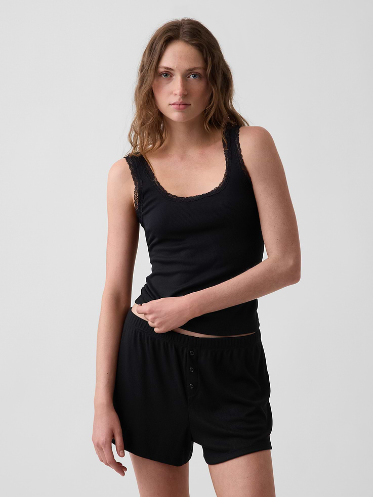 Image number 1 showing, Mini Rib Lace-Trim PJ Tank Top