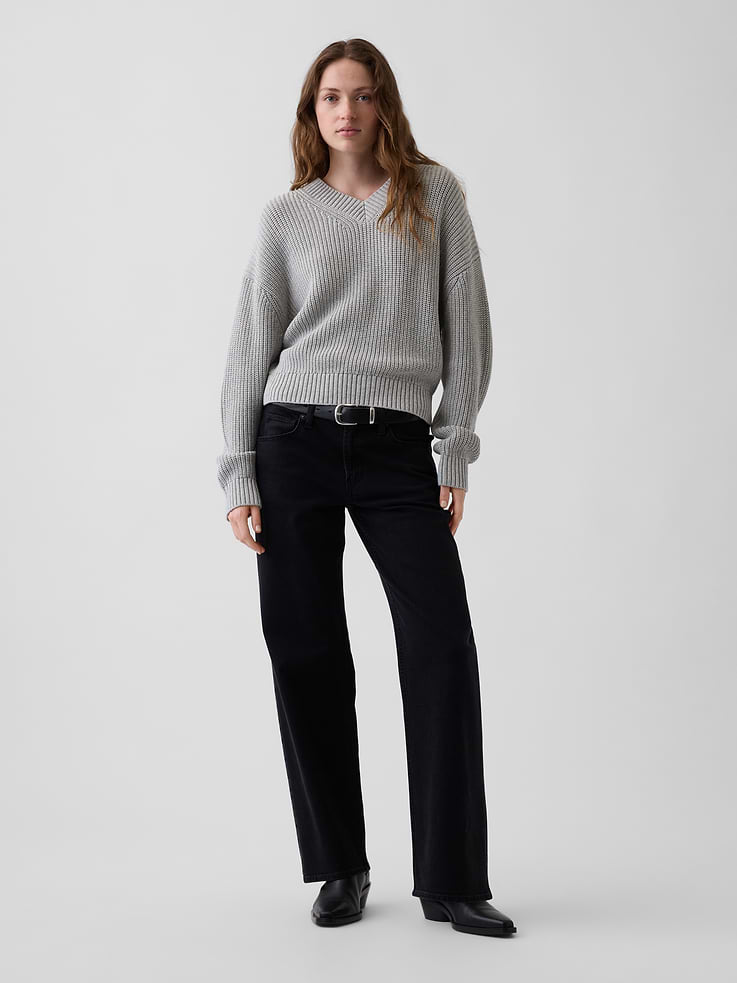 Image number 2 showing, 100% Cotton Oversized Shaker V-Neck Sweater