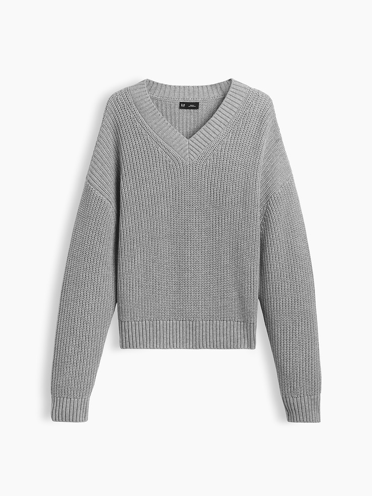 Image number 5 showing, 100% Cotton Oversized Shaker V-Neck Sweater