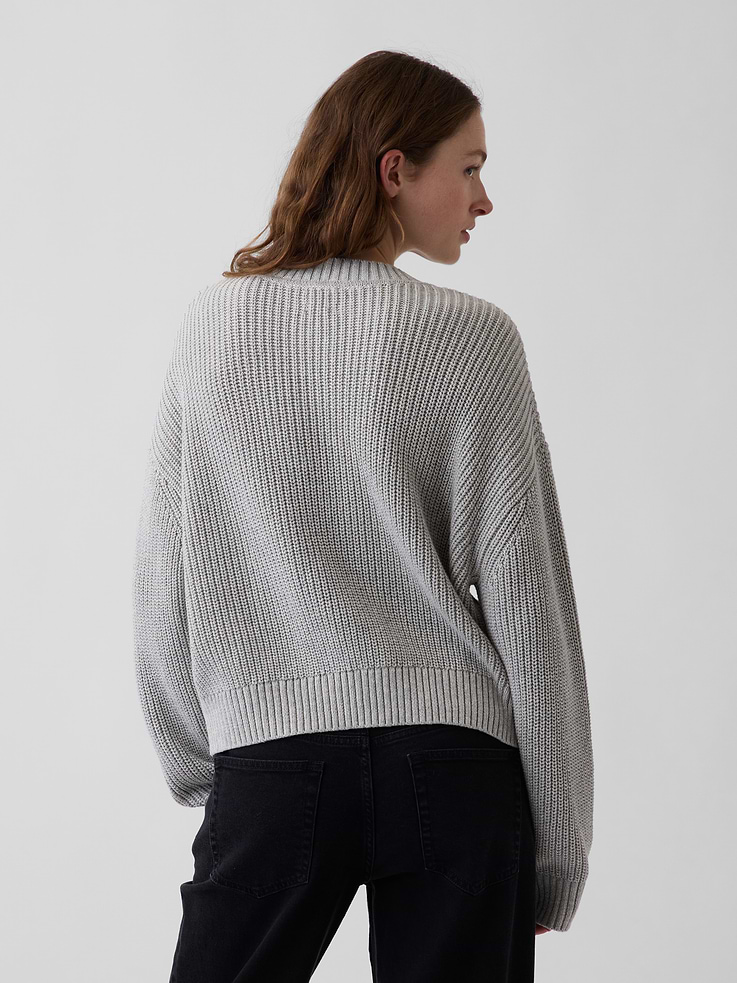 Image number 3 showing, 100% Cotton Oversized Shaker V-Neck Sweater