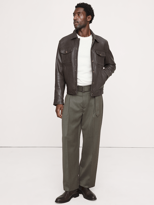 Loose Twill Belted Dress Pant
