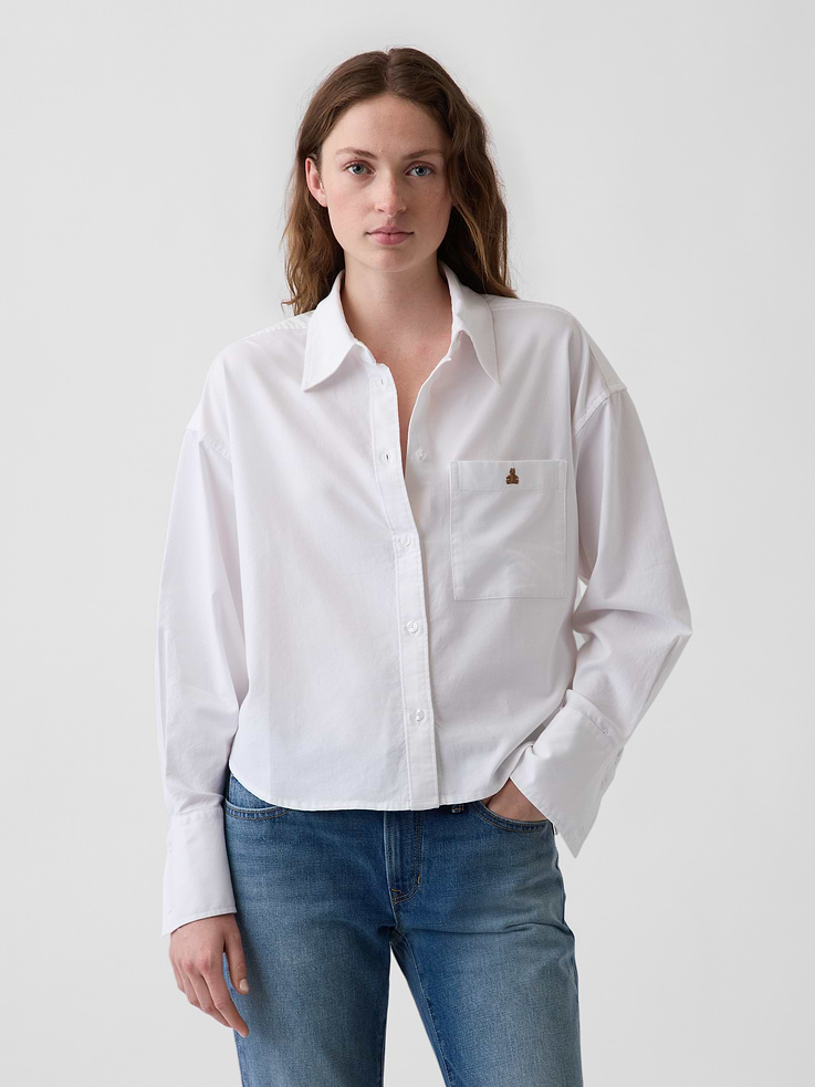 Image number 1 showing, Organic Cotton Oversized Crop Oxford Shirt