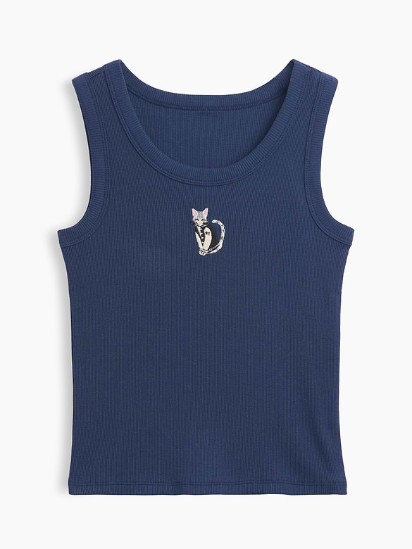 Kids Rib Embroidered Graphic Tank Top