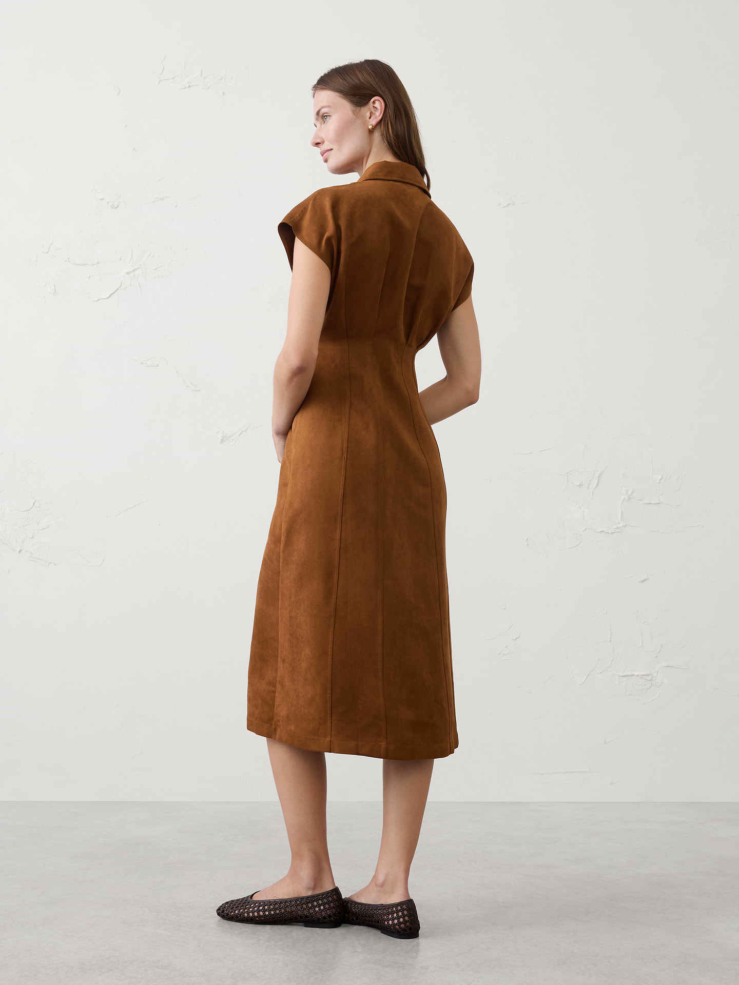 Image number 2 showing, Vegan Suede Seamed Midi Shirtdress