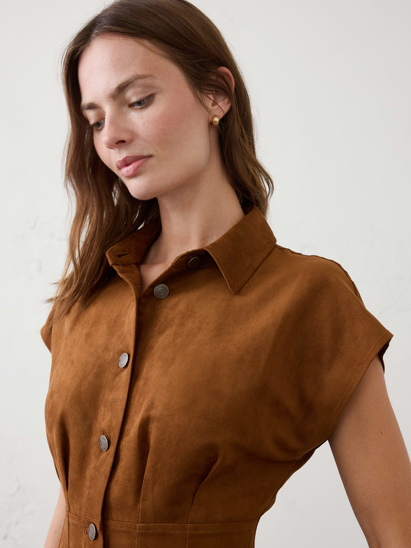 Image number 3 showing, Vegan Suede Seamed Midi Shirtdress