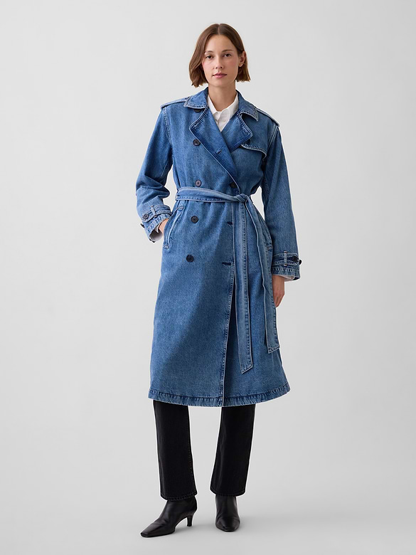 Longline Icon Denim Trench Jacket