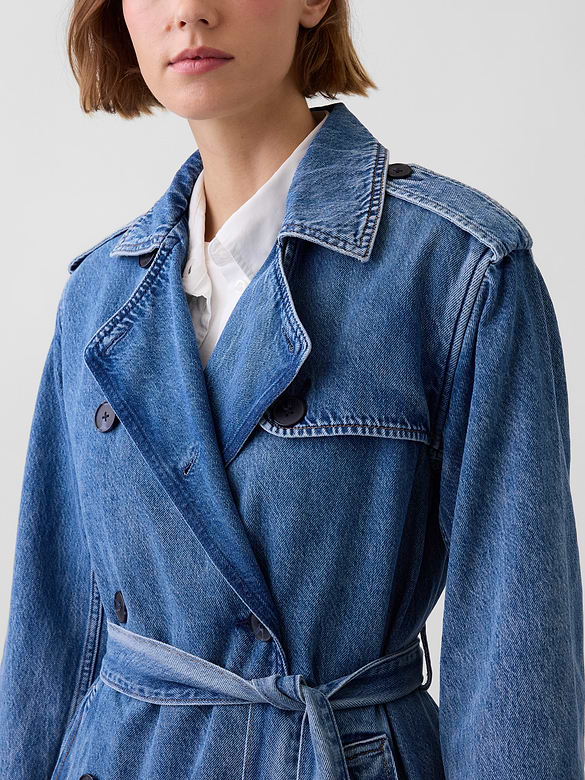 Longline Icon Denim Trench Jacket