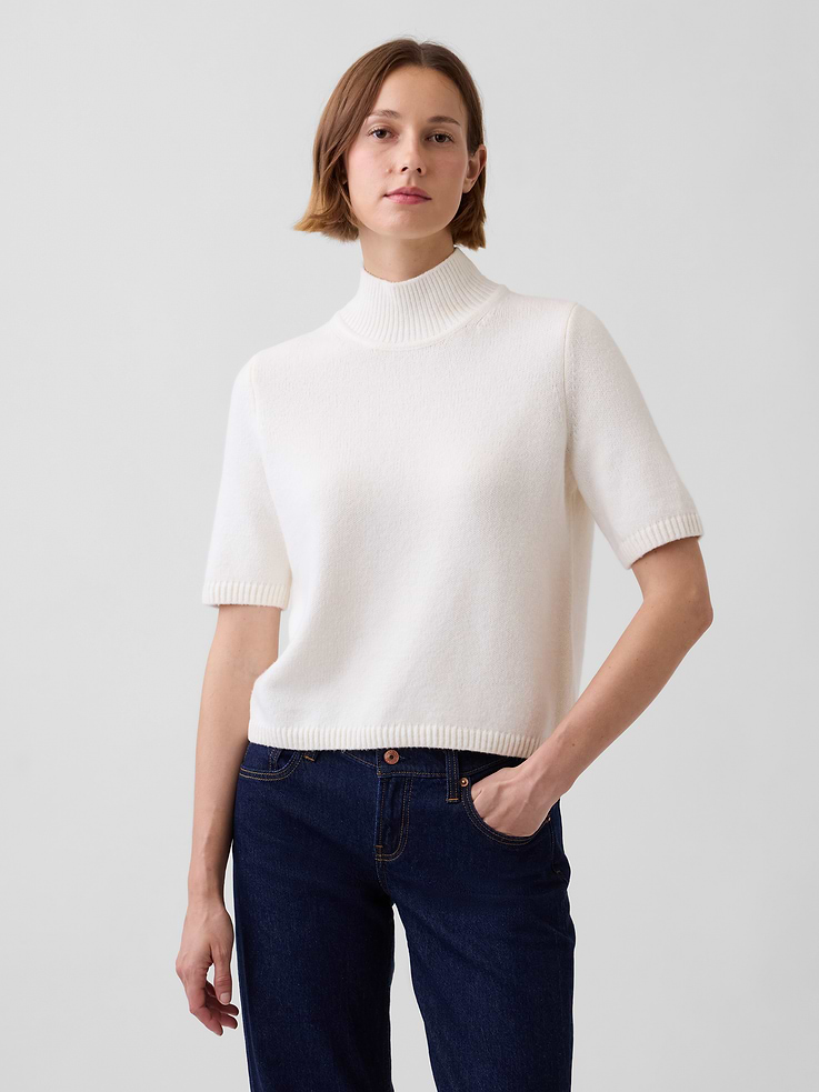 Image number 1 showing, CashSoft Mockneck Elbow-Sleeve Sweater